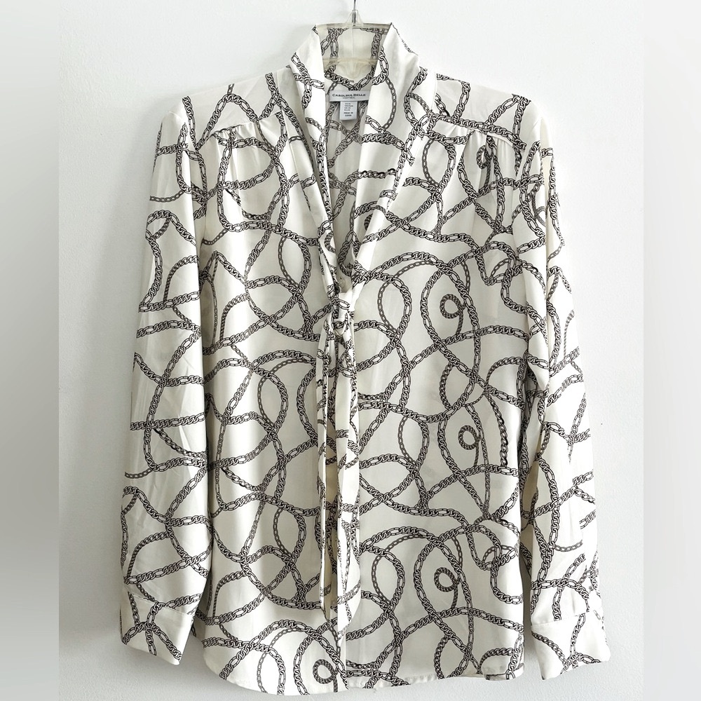 Carolina Belle Cream and Brown Chain Swirl Button Down Blouse